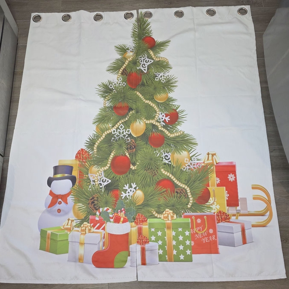 Christmas Curtians Christmas Tree Presents Snowman Room Darkening